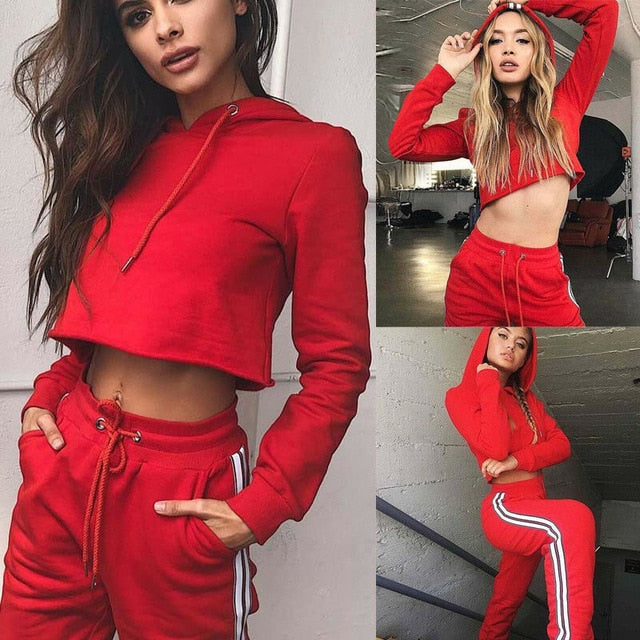 Fashion Women Ladies 2Pcs Tracksuit Pullover Hoodies