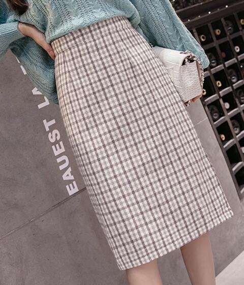 2019 Autumn Plaid High Waist Midi Skirt