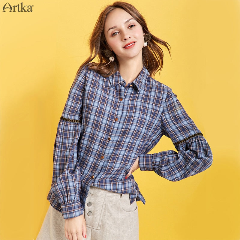 ARTKA 2019 Autumn New Women Blouses 100% Cotton