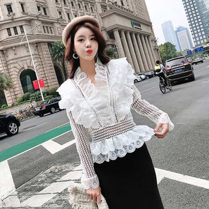 QoerliN Stylish Female Shirts Plus Size Lace Blouse