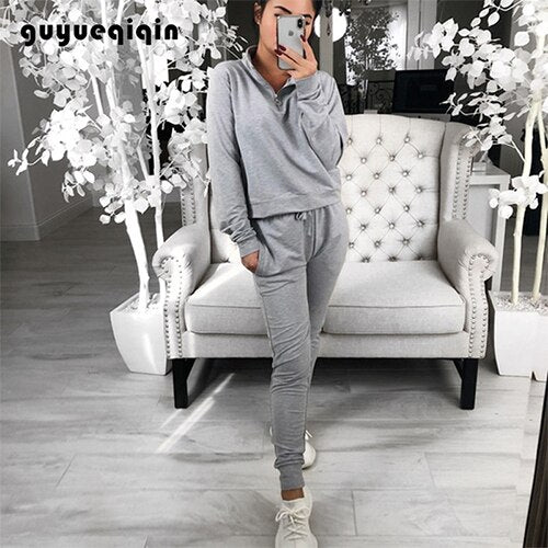 Womens Tracksuit Set Pure Color Lounge