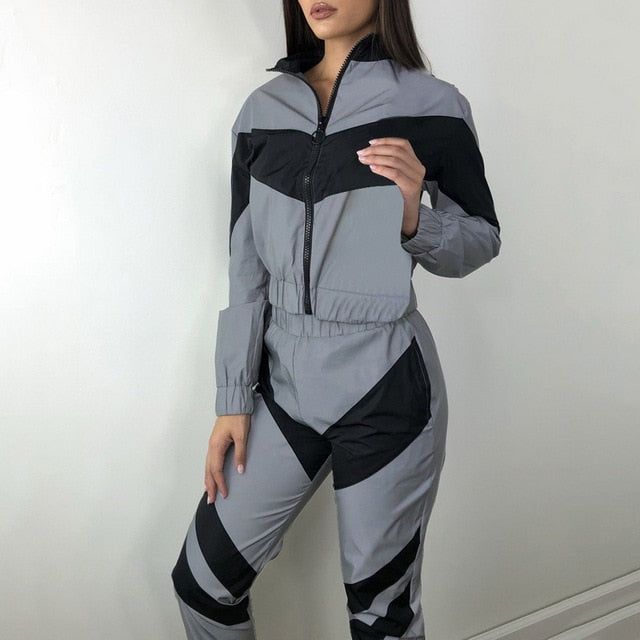 LASPERAL Women Tracksuit 2 Piece Set Reflective