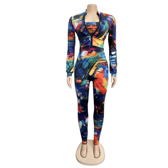 Long Sleeve Bodycon Suits Women Tracksuit Set Zipper