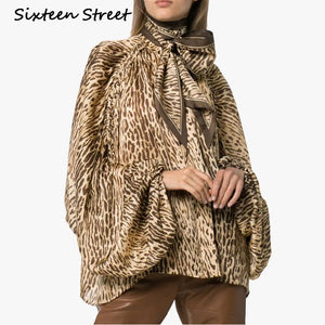 Leopard Printed Blouse for Woman Lantern Sleeve