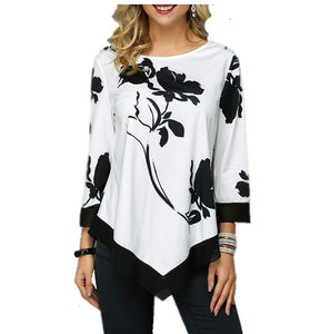 Shirt Women Spring Autumn Printing O-neck Blouse 3/4