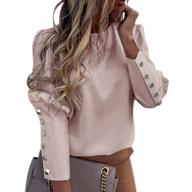 Elegant New Puff Shoulder Blouse Shirts Office Lady