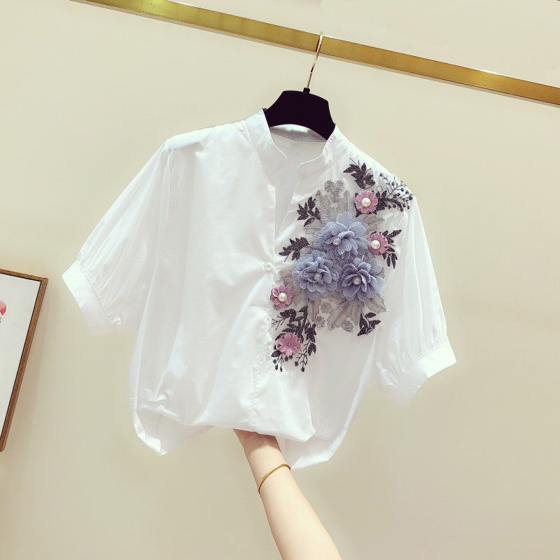 2019 summer new embroidery flower women blouse