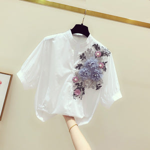 2019 summer new embroidery flower women blouse