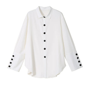 New Long Sleeve Solid White Two Piece Set Blouse