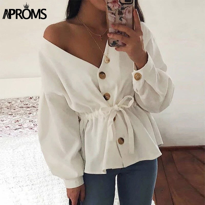 Aproms Vintage Corduroy High Waist Blouse