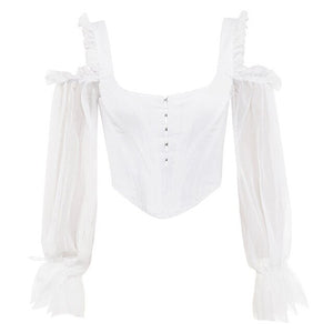 lessverge Sexy cold shoulder white blouse