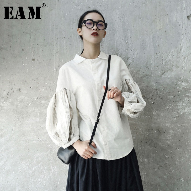 [EAM] 2019 New Spring Summer  Lapel Long Lantern